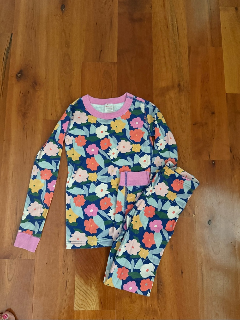 Girls Floral Navy and Pink Long-Sleeve Pajama Set